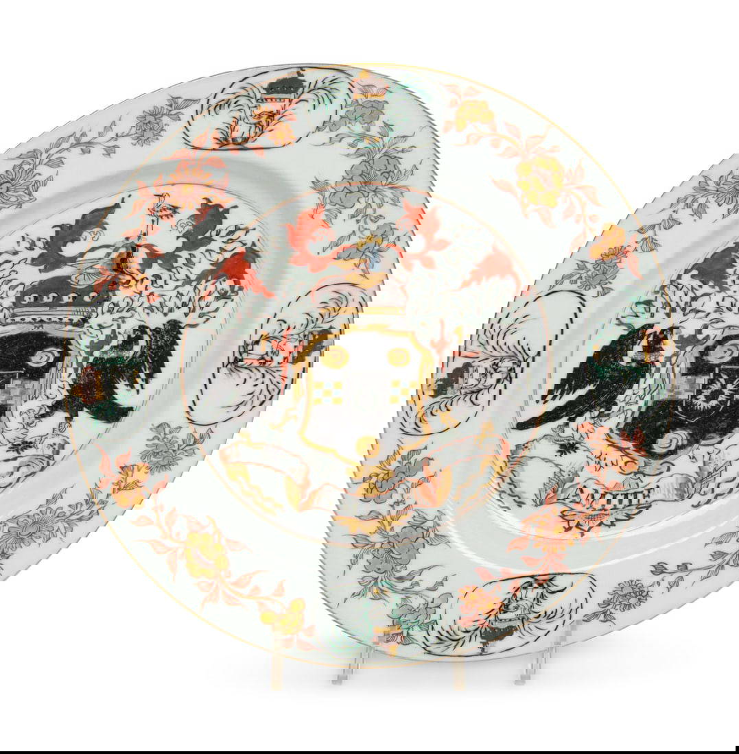 A Chinese Export Porcelain Parcel-Gilt Armorial Plate