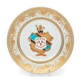 A Chinese Export Porcelain Parcel-Gilt Armorial Plate