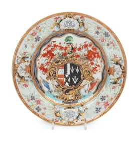 A Chinese Export Parcel-Gilt Armorial Porcelain Plate