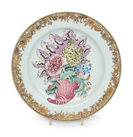 A Chinese Export Parcel Gilt 'Cornucopia' Decorated Porcelain Plate