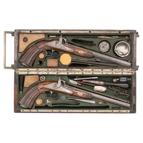 Cased Pair of Percussion Target Pistols by Bekker & Rauscher