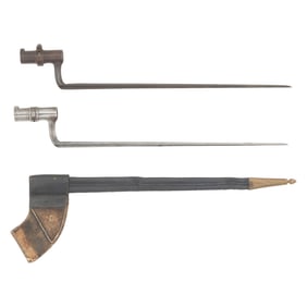 Two US Model 1851 Cadet Socket Bayonets, 1 Browned & 1 Bright with Scabbard