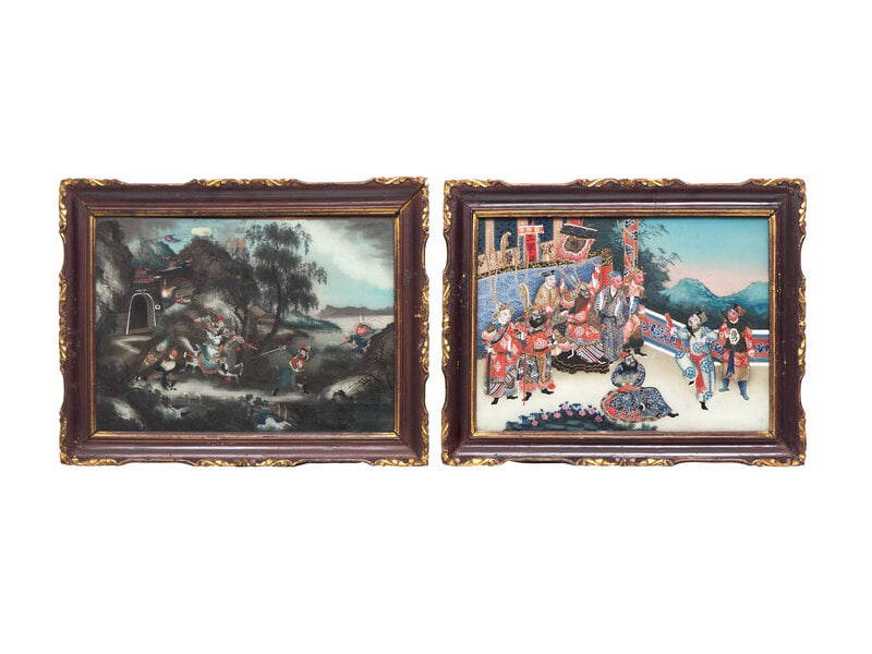 Two Chinese Export Reverse Glass Painted Works, 19th Century