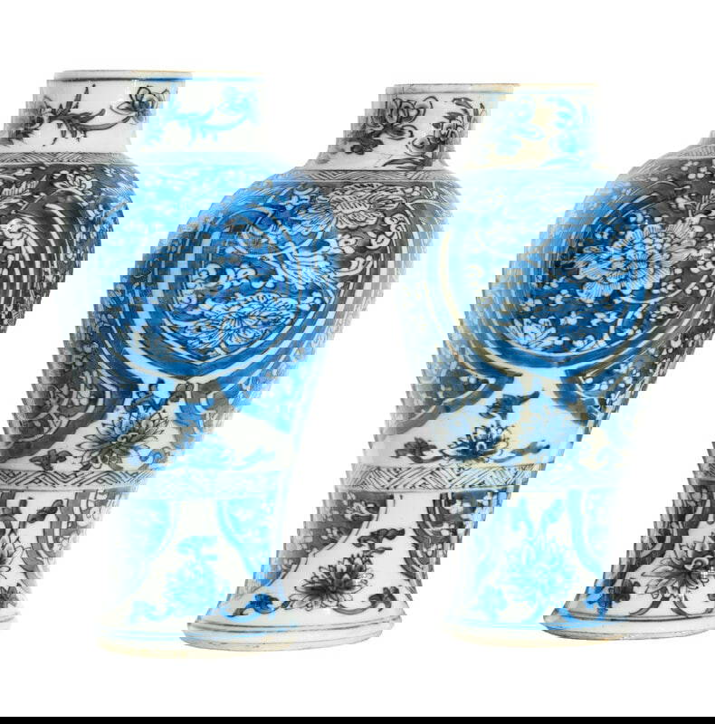 A Near Pair of Chinese Export Blue and White Porcelain Baluster Vases