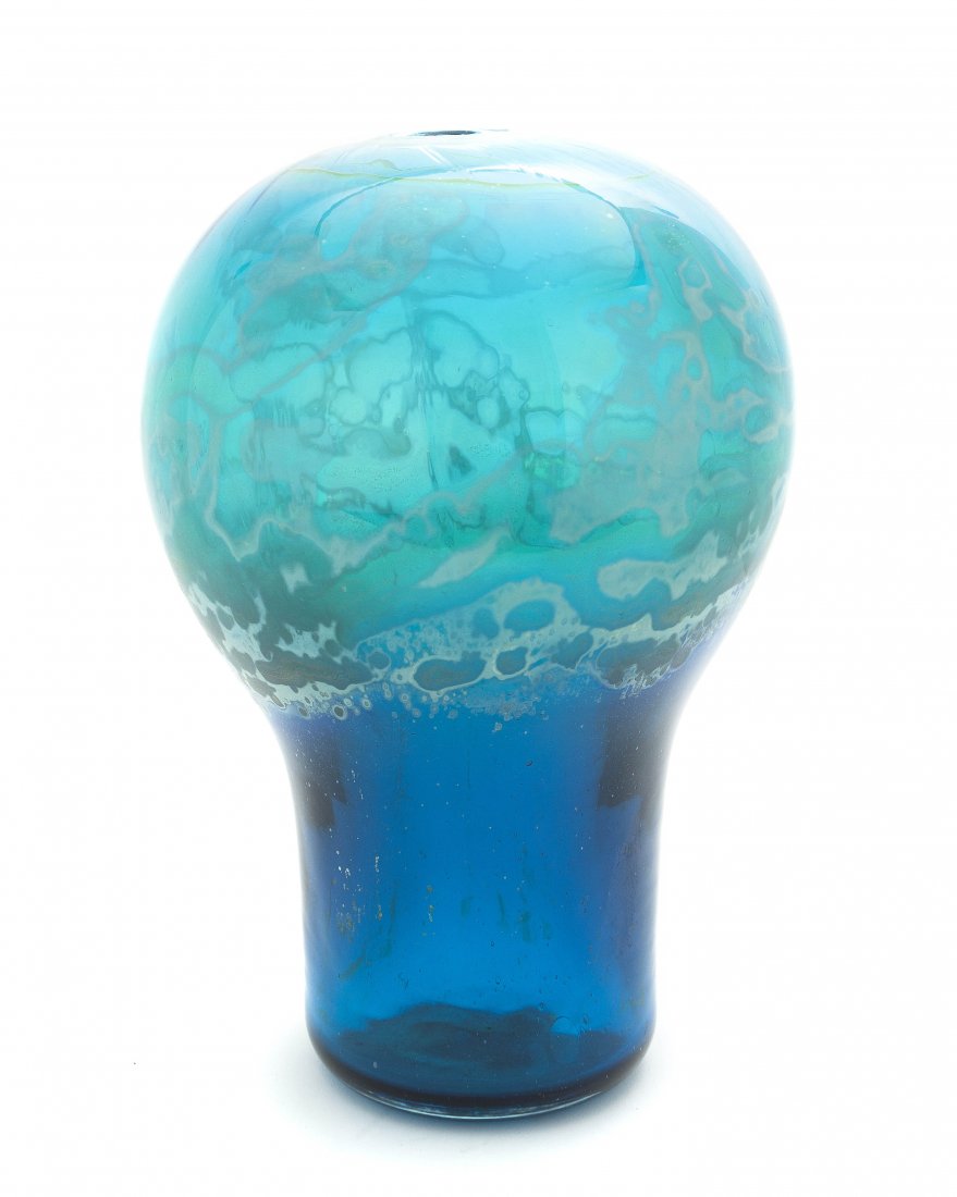 A Studio Glass Vase, Kent Ipsen, Height 12 1/4 inches.: A Studio Glass Vase, Kent Ipsen, of inverted baluster form with oil spot decoration, dated 1973. Height 12 1/4 inches.