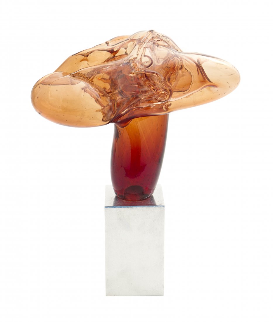 A Blown Glass Sculpture, Kent Ipsen, Height with base 1: A Blown Glass Sculpture, Kent Ipsen, of organic form, signed to base. Height with base 13 3/4 inches. Property from the Estate of Pearl Kravit, Milwaukee, Wisconsin