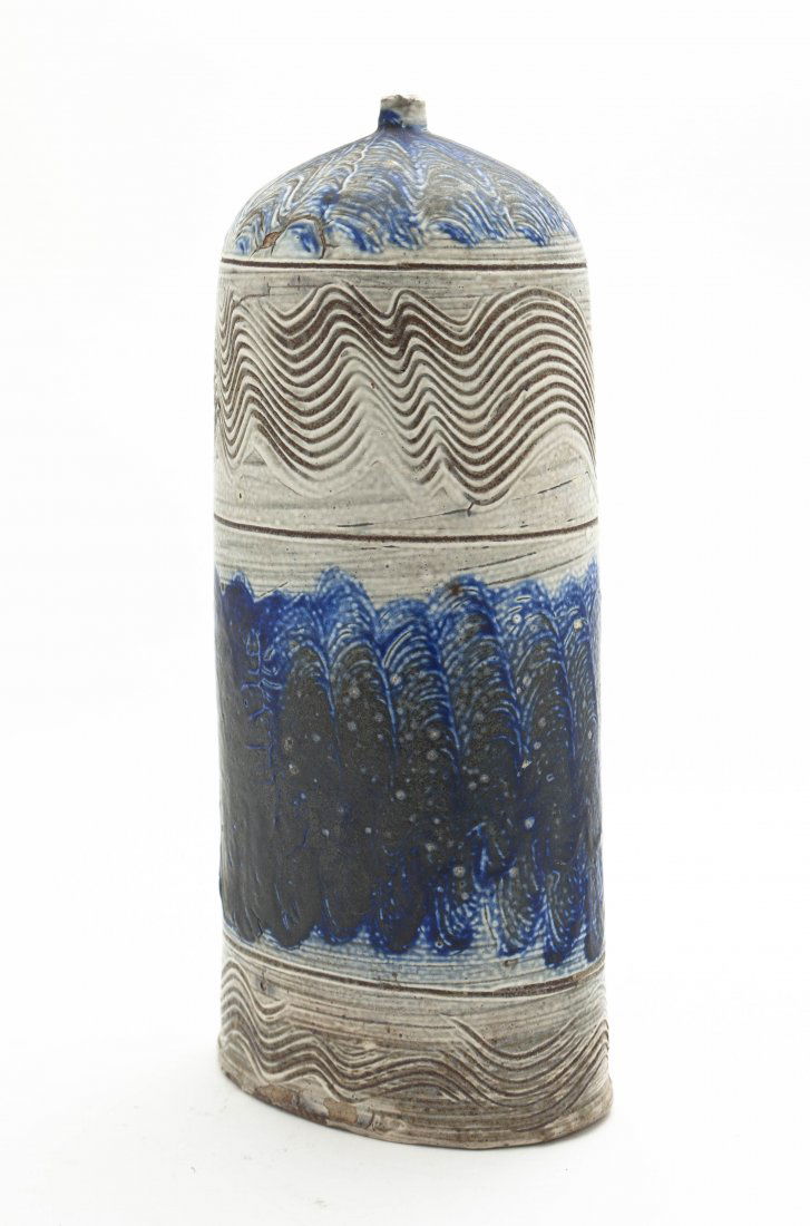 A Studio Ceramic Vessel, Don Reitz, Height 12 inches.: A Studio Ceramic Vessel, Don Reitz, of cylindrical form with linear decoration and cobalt glaze. Height 12 inches.