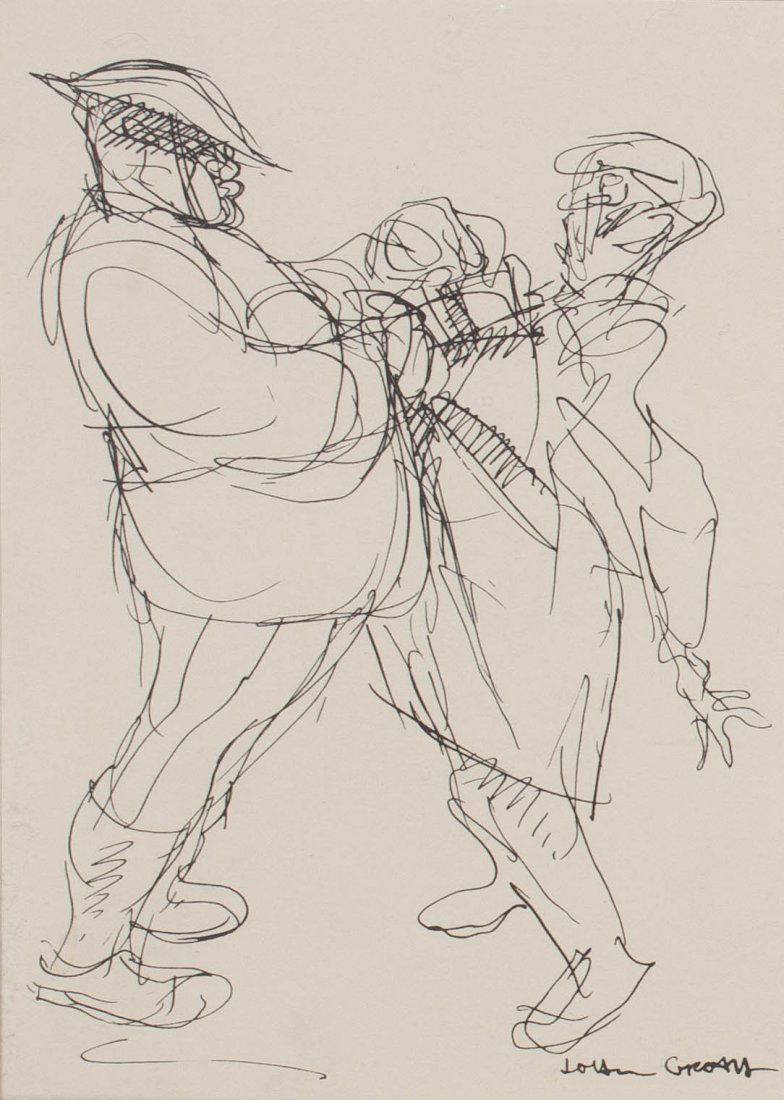 John Groth, (American, b. 1908), A pair of works titled: John Groth (American, b. 1908) A pair of works titled Dinner and Two Men pencil and ink signed John Groth (lower right) Larger 6 3/4 x 5 inches.