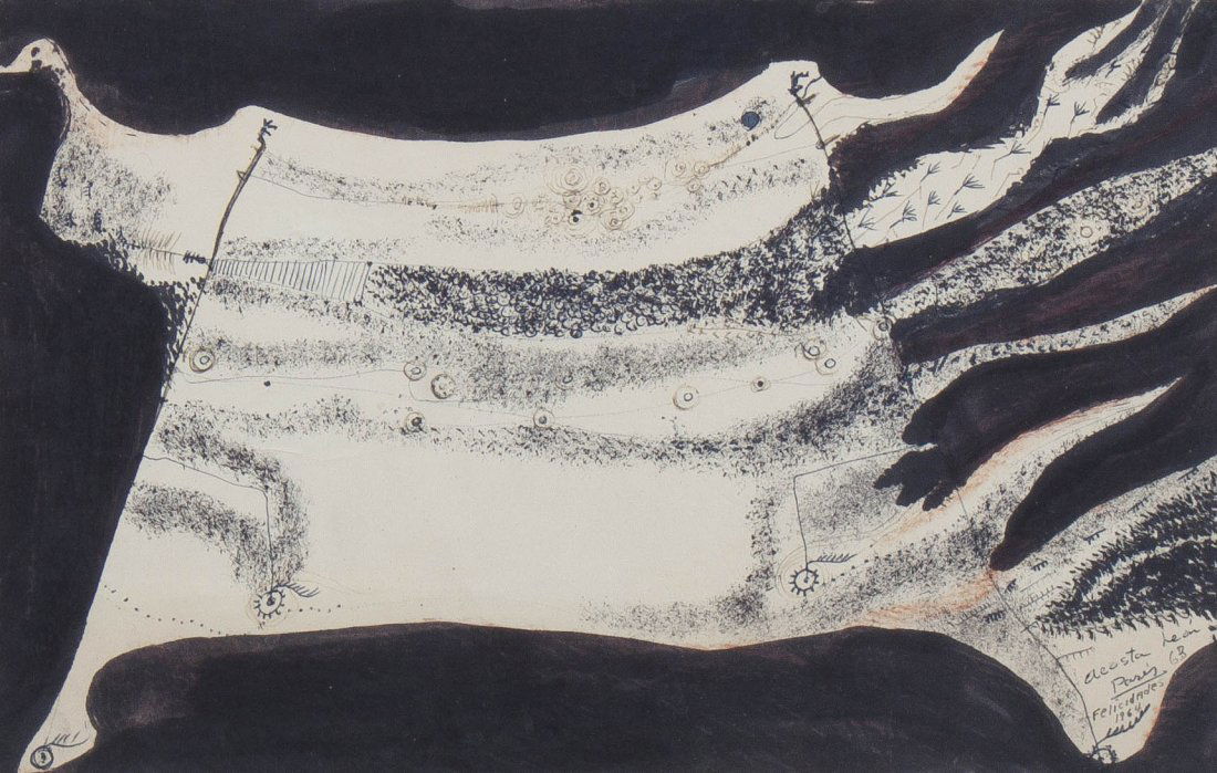 Angel Acosta Leon, (Cuban, 1930-1964), Felicidades, 196: Angel Acosta Leon (Cuban, 1930-1964) Felicidades, 1964 ink and watercolor signed Acosta Leon and dated (lower right) 5 1/4 x 8 1/4 inches. Property from the Collection of Lee and Joha