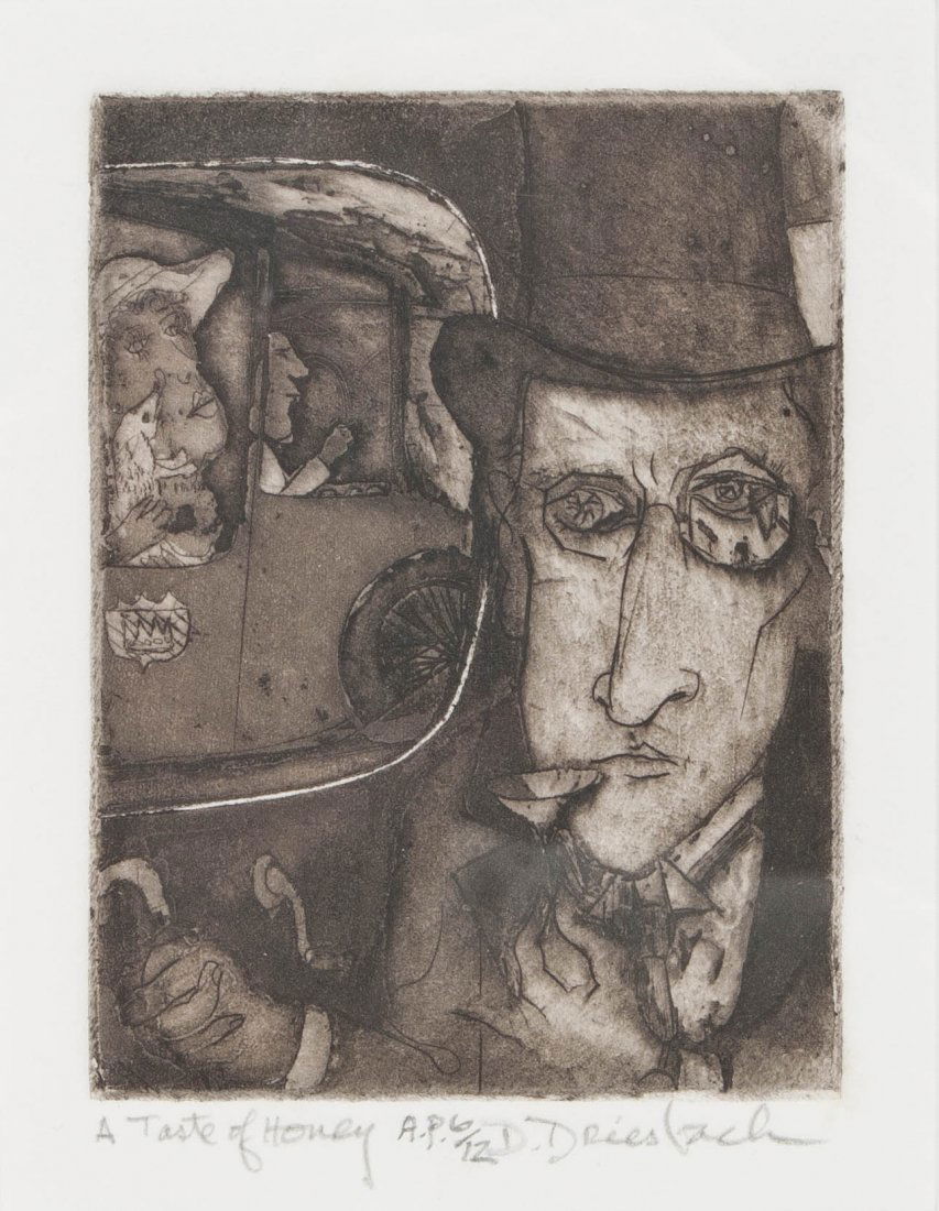David Driesbach, (American, b. 1922), Taste of Honey: David Driesbach (American, b. 1922) Taste of Honey etching edition AP 6/12, signed D. Driesbach and titled (lower right) 4 1/8 x 3 1/8 inches. Property from the Irene G. Newkirk Livin