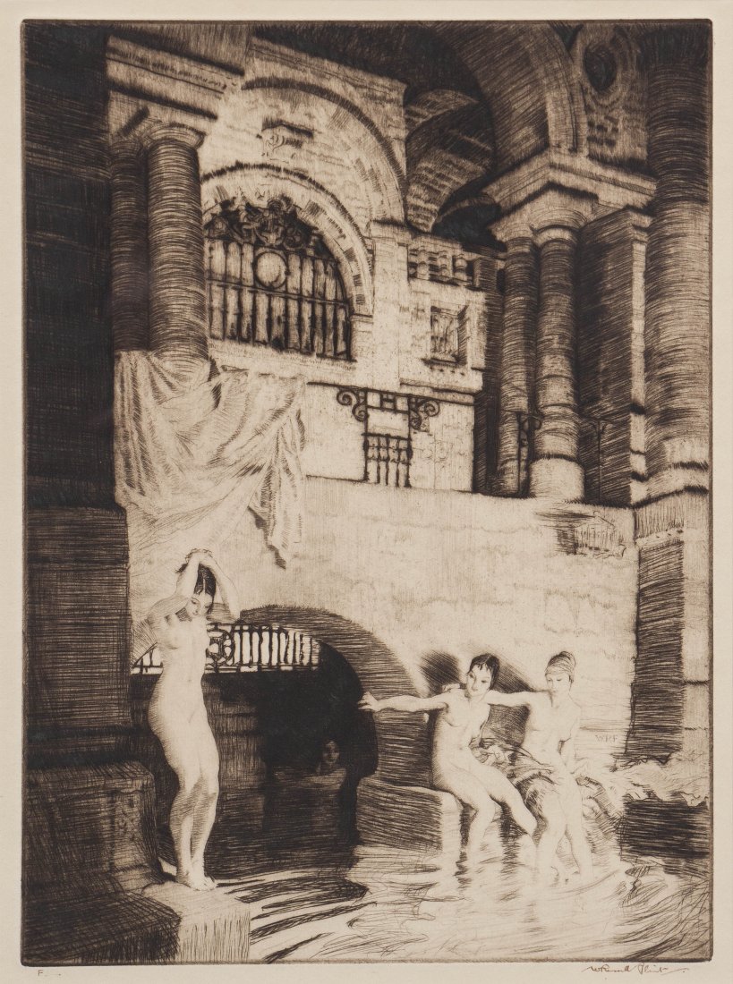 William Russell Flint, (Scottish, 1880-1969), Bagno del: William Russell Flint (Scottish, 1880-1969) Bagno della Marchesa drypoint signed William R. Flint (lower right) 10 1/2 x 7 3/4 inches.