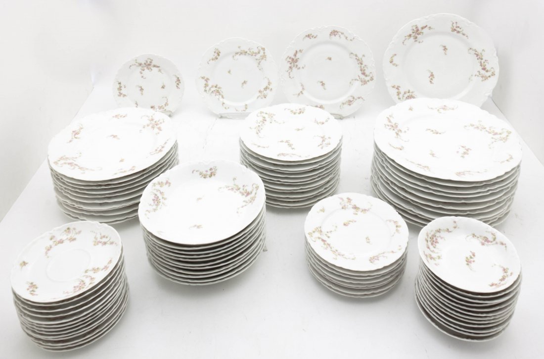 A Limoges Partial Tea Service, Diameter of largest 9 3/: A Limoges Partial Tea Service, in the Norma pattern, comprising 12 dinner plates, 12 luncheon plates, 12 dessert plates, 9 bread plates, 11 bowls, 12 broth bowls and 13 saucers ; 81 items total. Diame