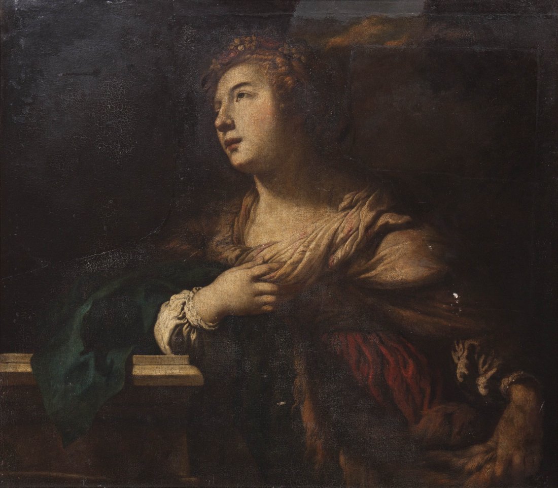 Artist Unknown, (Continental School, 19th century), The: Artist Unknown (Continental School, 19th century) The Maiden oil on board 34 x 38 1/2 inches. Property from the Estate of Colette M. Taylor, Boston, Massachusetts