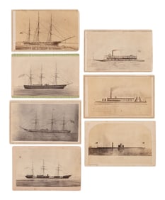 [CIVIL WAR]. A group of 7 CDV engravings of Union warships, incl. USS Cincinnati, Osage, and
