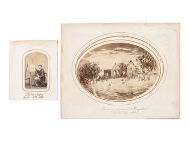 [CIVIL WAR]. Albumen photographs of soldier-artist William Aitken at work, and of the artwork he