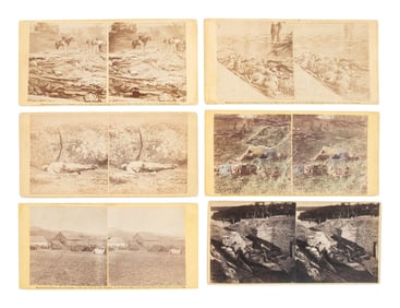 [CIVIL WAR]. A group of 12 stereoviews showing battlefield carnage incl. deceased soldiers at