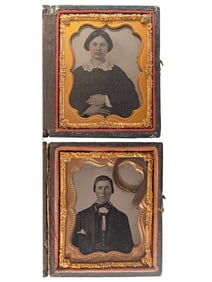 [CIVIL WAR]. Ninth plate ambrotypes showing Confederate soldier Timothy W. Knights, 136th Militia