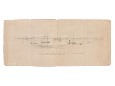 [CIVIL WAR]. Hand-drawn sketch of the blockaded Charleston Harbor during the Civil War, with