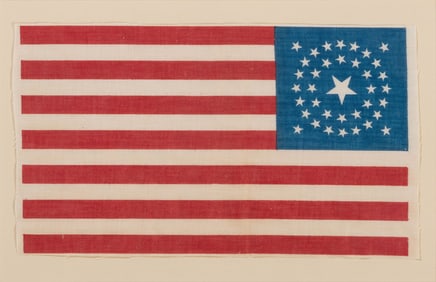 [FLAGS]. 37-star American parade flag with double-medallion configuration. Ca 1867-1876.
