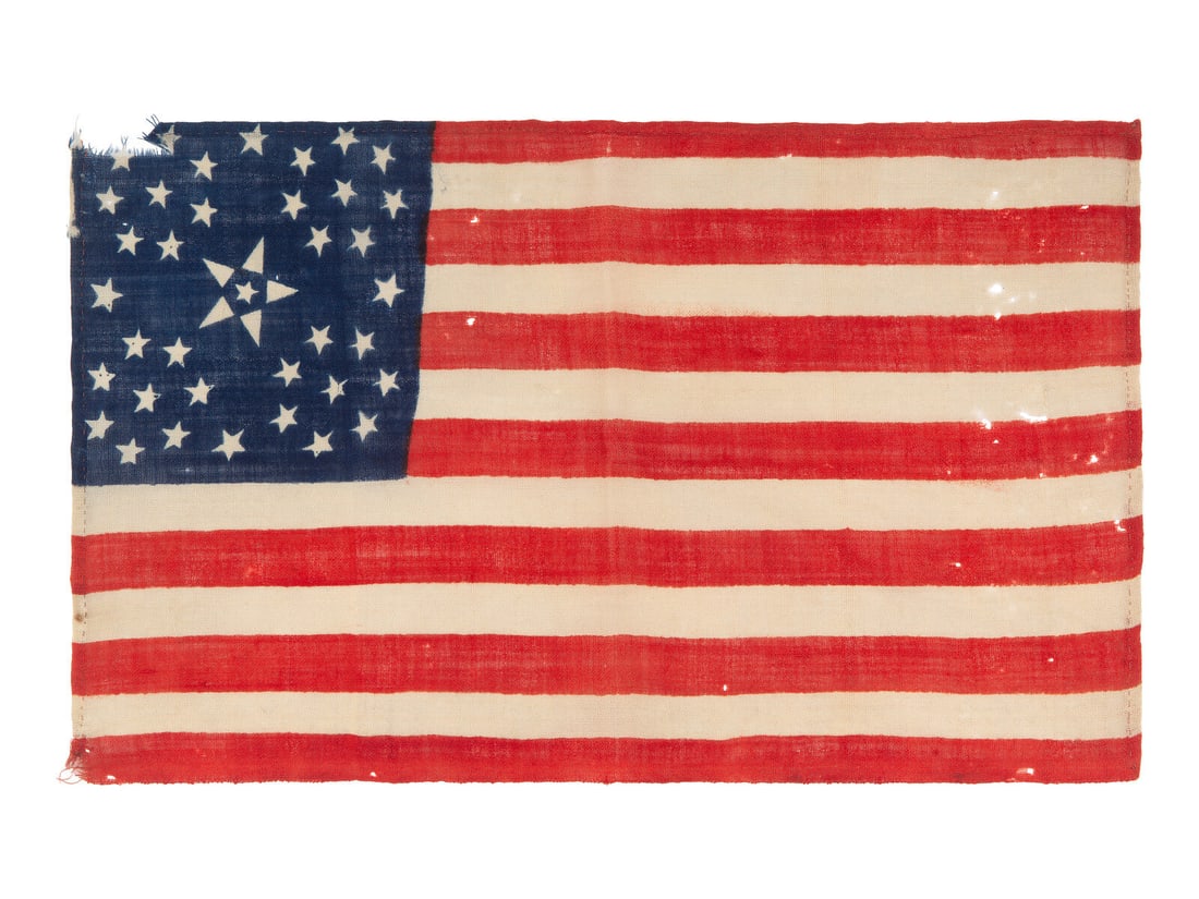 [FLAGS]. 38-star American parade flag with floral star pattern. Ca 1876-1889. (1 of 2)