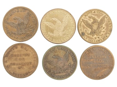 [EARLY PHOTOGRAPHY]. A group of daguerreian tokens incl. Meade Bros., Root & Co., Fitzgibbon, and