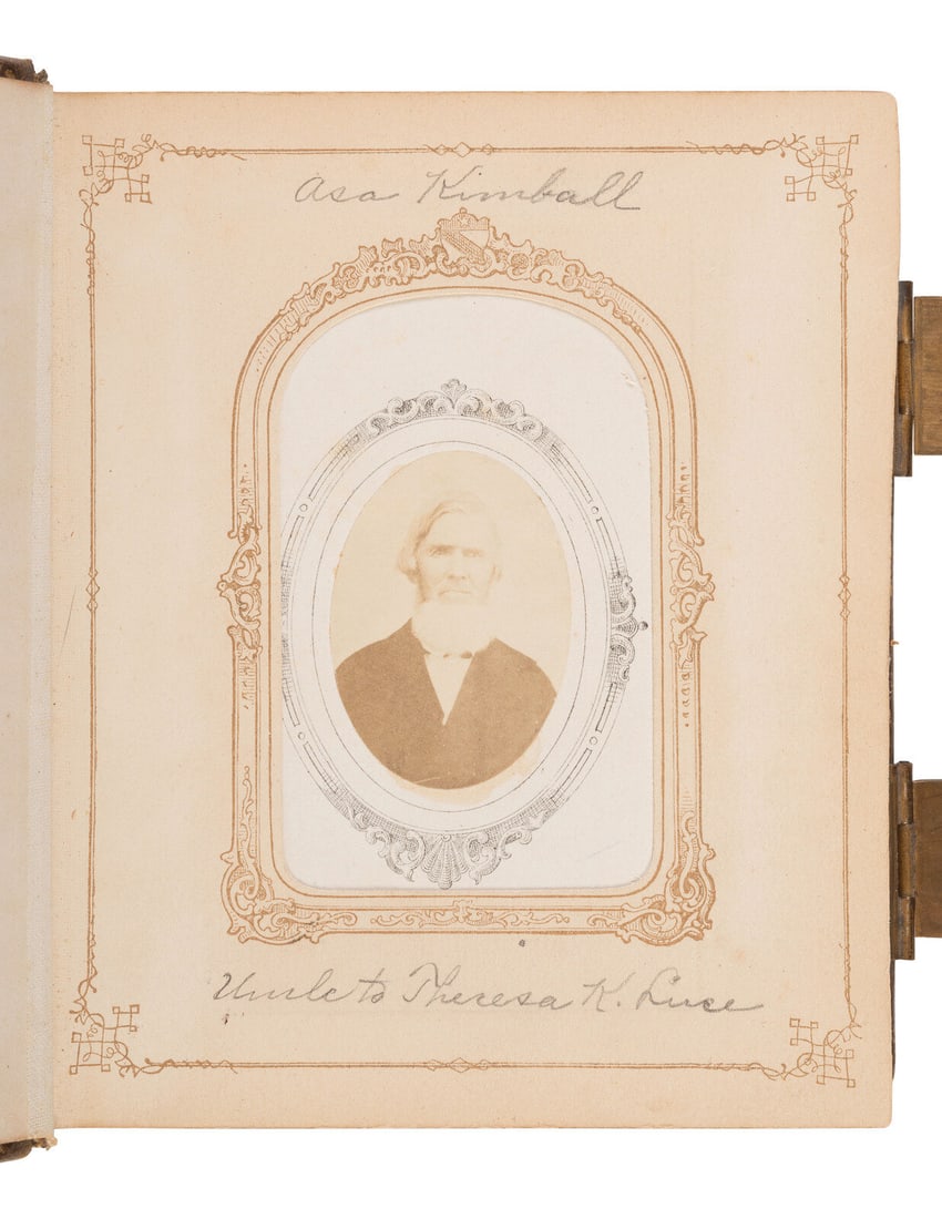 [EARLY PHOTOGRAPHY]. CDV album related to Curtis O. Luce, inventor of agricultural implements, incl.: [EARLY PHOTOGRAPHY]. CDV album related to Curtis O. Luce, inventor of agricultural implements, incl. images of his hay rakes. CDV album containing 50 images including CDVs and tintypes, including gem-