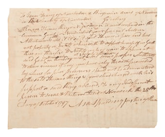 [AFRICAN AMERICANA]. Manuscript legal document related to the case of "Thomas King a Negro man" who