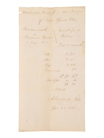 [AFRICAN AMERICANA]. Manuscript listing fees assessed for the trial of a "negro man" who was "Tried