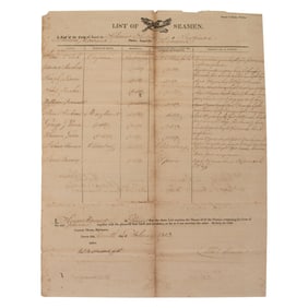 [AFRICAN AMERICANA]. "A List of the Crew On Board the Schooner Sidney of Baltimore." Custom House,
