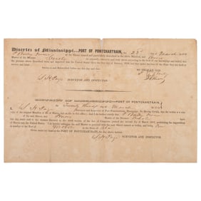 [ENSLAVEMENT]. Ship's manifest documenting the conveyance of one enslaved person named John. March