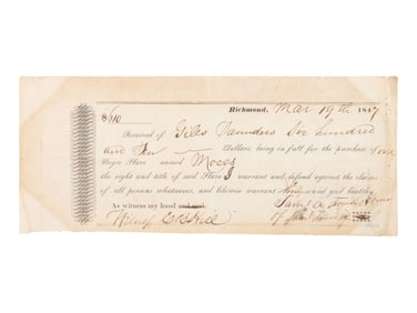 [ENSLAVEMENT]. Bill of sale for an enslaved man named Moses, purchased by slave trader Giles