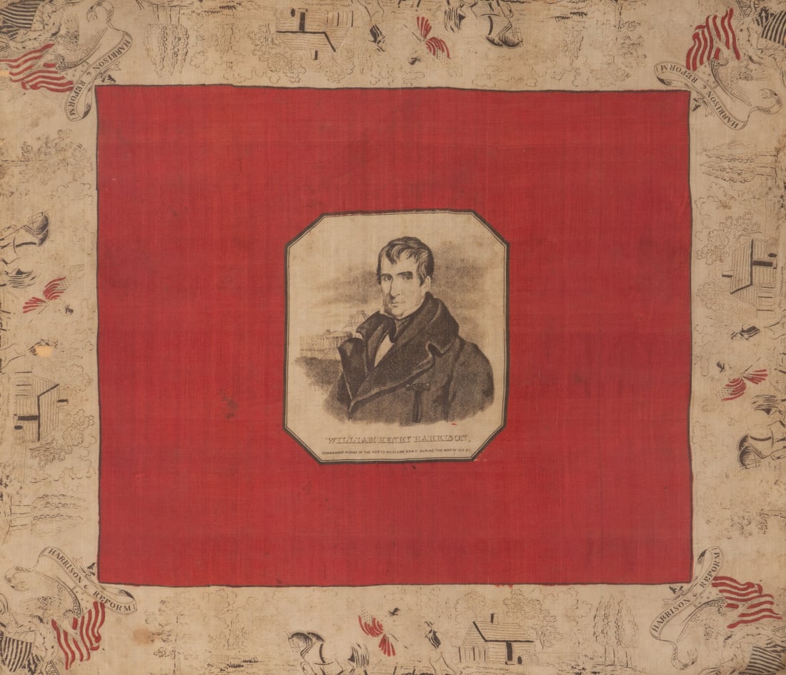[POLITICS]. William Henry Harrison silk campaign bandana. 1840. (1 of 3)