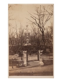 [LINCOLN, Abraham (1809-1865)]. CDV featuring a large crowd gathered before Independence Hall  as
