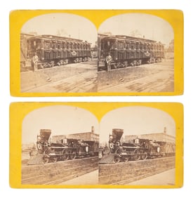 [LINCOLN, Abraham (1809-1865)]. Pair of stereoviews featuring the Lincoln funeral train. Ca 1865.