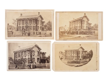 [LINCOLN, Abraham (1809-1865)]. 4 CDVs of mourners at the Lincoln home in Springfield, IL.