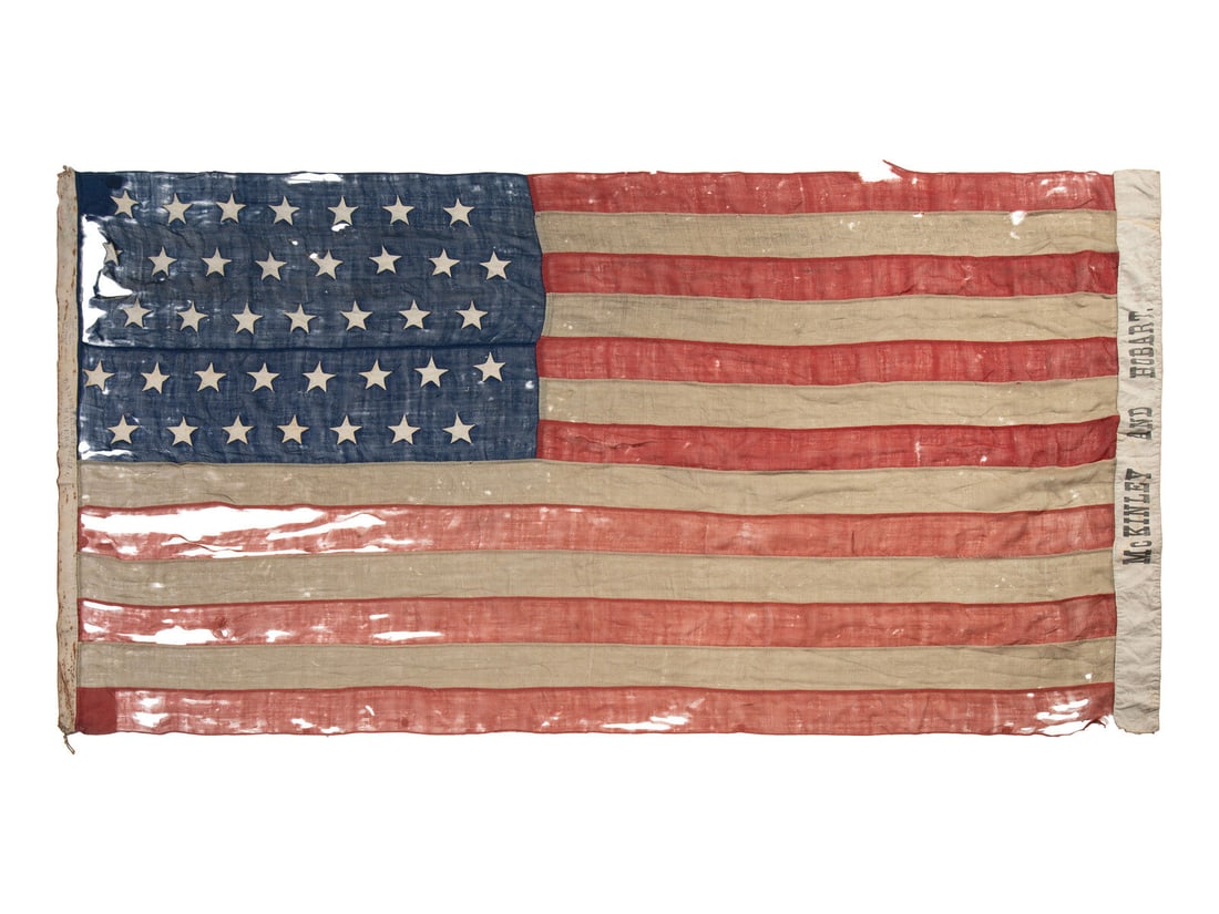 [POLITICS]. 37-star "McKinley and Hobart" campaign flag. 1867-1896. (1 of 3)