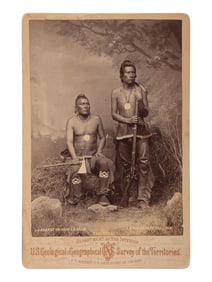 [NATIVE AMERICANS]. [JACKSON, William Henry (1843-1942, photographer]. Cabinet card of armed Pawnee