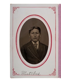 [NATIVE AMERICANS]. Tintype of Southern Cheyenne man, Nan-Hi-Yurs, or "Matches"(AKA Carl Matches).