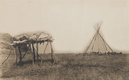 BARRY, David F. (1854-1934), photographer. Photograph of an Indian funeral scaffold with a tipi