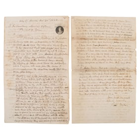 [REPUBLIC OF TEXAS]. HUSTON, Felix (1800-1857). Autograph letter signed ("Felix Huston"), "To His