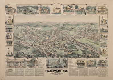 [GOLD RUSH]. Bird's Eye View, Placerville, CAL. [Los Angeles, CA]: The Weekly Observer, 1888.