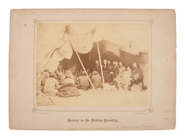 GARDNER, Alexander (1821-1882), photographer. Albumen photograph of council meeting at Fort Laramie,