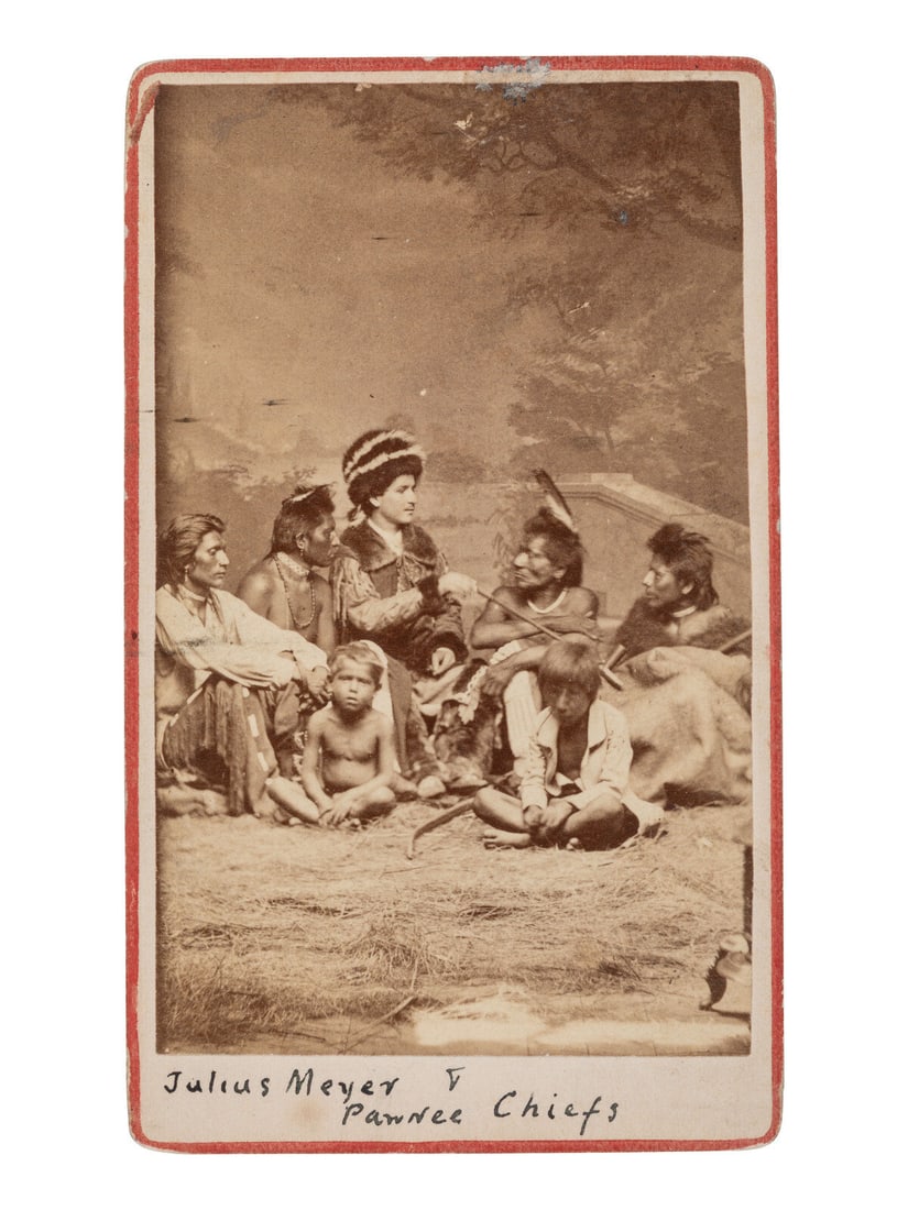 CDV of Pawnee chiefs with Julius Meyer, US interpreter and trader. Ca 1870s. (1 of 2)