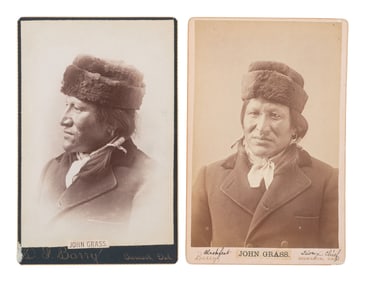 BARRY, David F. (1854-1934), photographer. Two cabinet cards of Lakota Chief John Grass. Bismarck,