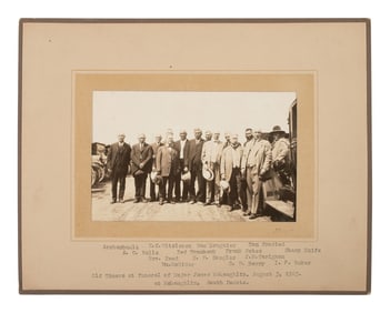Four photographs of attendees of the funeral of US Indian Agent, Major James McLaughlin, incl.