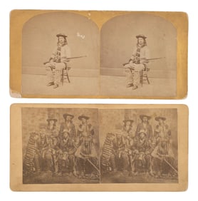 A group of 2 rare stereoviews of William F. "Buffalo Bill" Cody, incl. the showman with his