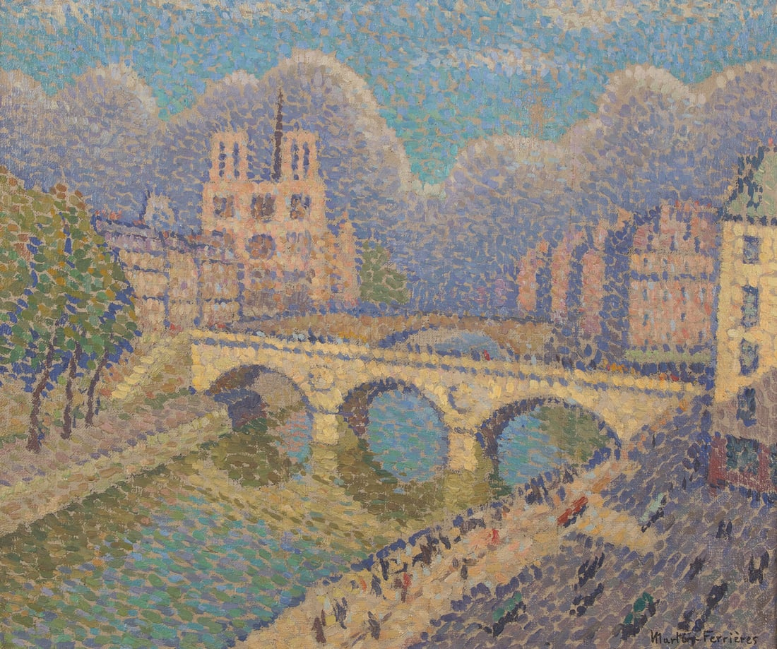Jacques Martin-Ferrières (French, 1893-1972) Le Pont Saint Michel et Notre Dame de Paris