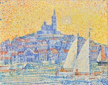 Yvonne Canu (French, 1921-2008) Le Port de Marseille (Notre-Dame de la Garde)