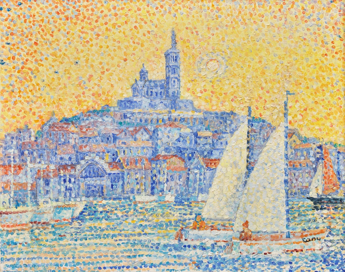 Yvonne Canu (French, 1921-2008) Le Port de Marseille (Notre-Dame de la Garde): Yvonne Canu (French, 1921-2008) Le Port de Marseille (Notre-Dame de la Garde) oil on canvas signed Canu (lower right); also signed again, located and numbered 1213 (verso) Please note this lot will be