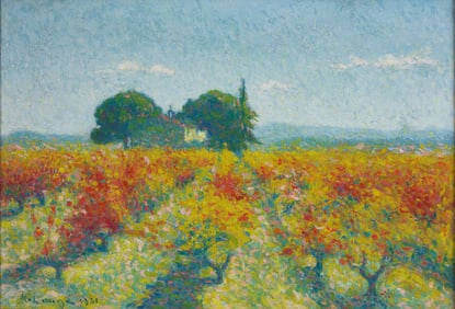 Achille Laugé (French, 1861-1944) Cailhau, Vignes en Automne Devant Notre-Dame-des-Prés,